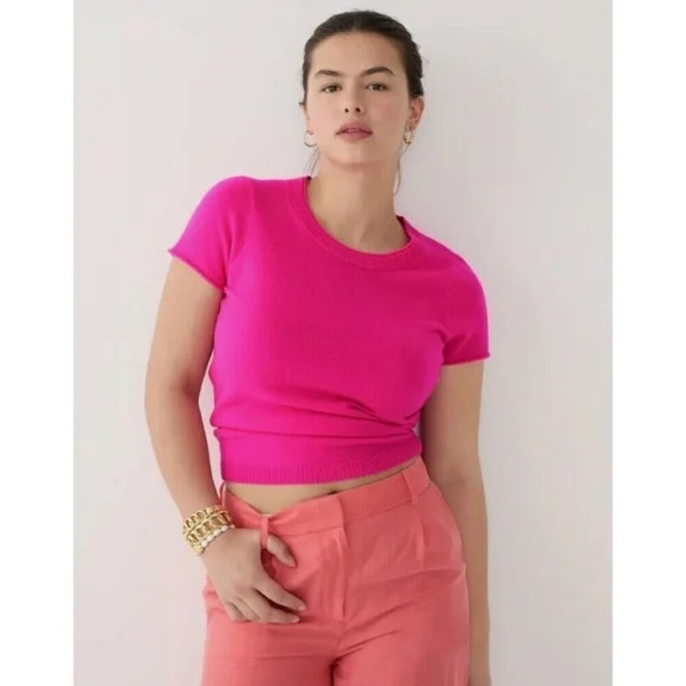 J. Crew Women's Bright Pink 100% Cashmere Short Sleeve Tee